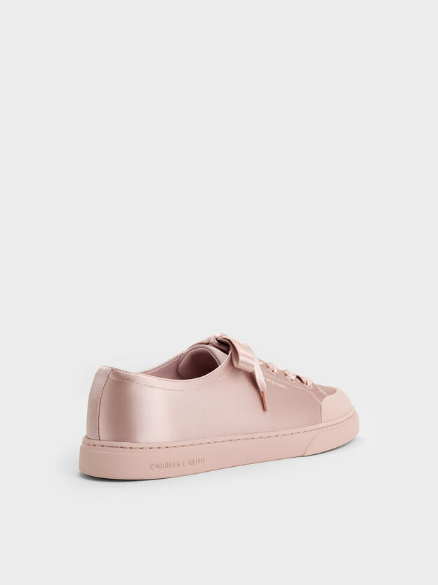 Satin Lace-Up Sneakers, Light Pink, hi-res