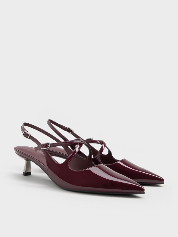 Pauline Patent Crossover Kitten Heels, Maroon, hi-res