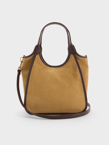Mini Sianna Recycled Suede Contrast-Trim Tote Bag, Sahara Sand, hi-res