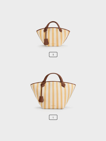 Large Ivanna Canvas Striped Tote Bag, Butterscotch Yellow, hi-res