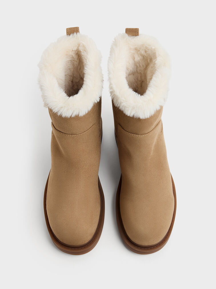 Joni Faux Suede Fur-Trim Ankle Boots, Sand, hi-res