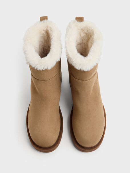 Joni Faux Suede Fur-Trim Ankle Boots, Sand, hi-res