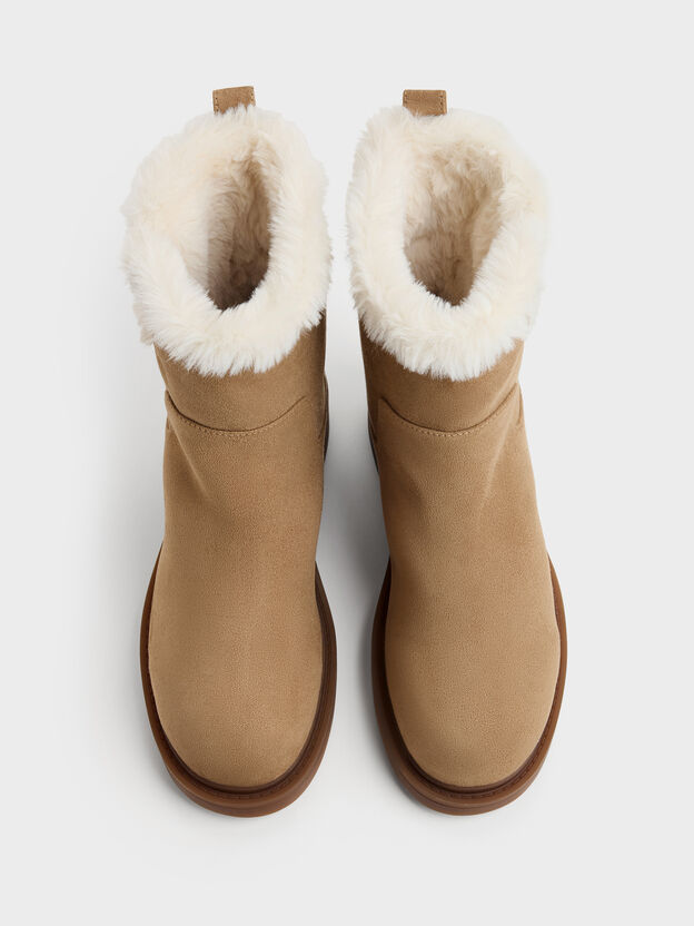 Joni Faux Suede Fur-Trim Ankle Boots, Sand, hi-res