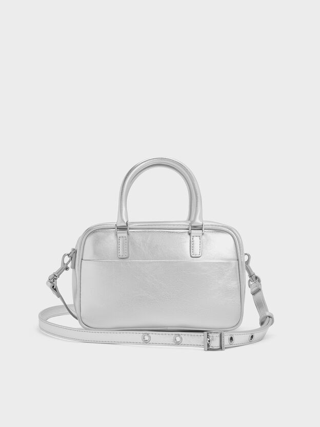 Mini Sianna Metallic Bowling Bag, Silver, hi-res