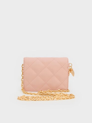 Arrietty Quilted Bow-Heart Charm Small Wallet, Light Pink, hi-res