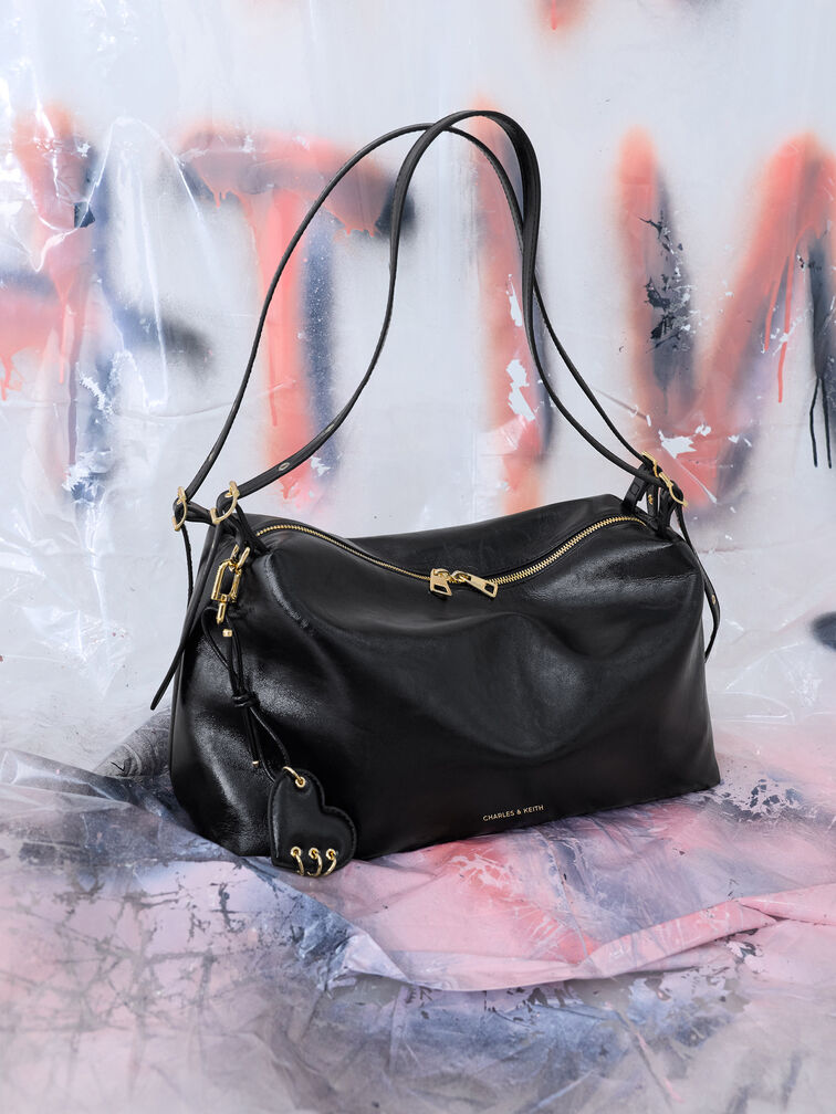 Rey Slouchy Shoulder Bag, Black, hi-res