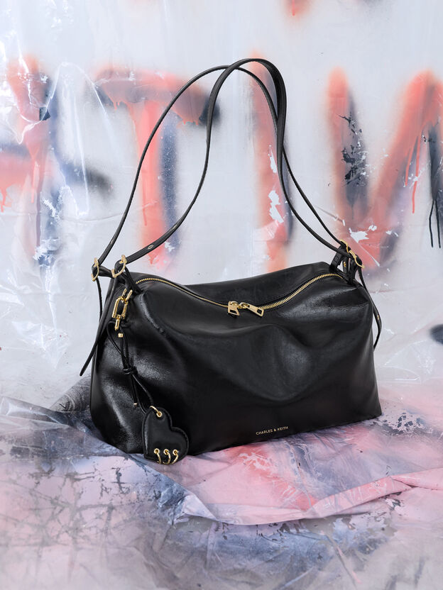 Rey Slouchy Shoulder Bag, Black, hi-res