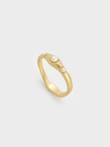 Corrine Pearl Sculptural Ring, Brush Gold, hi-res