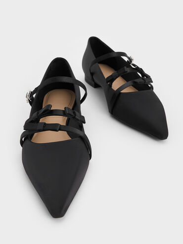 Jessy Recycled Polyester Bow Pointed-Toe Flats, Black Textured, hi-res