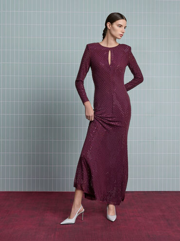 Satin Teardrop-Crystal Stiletto-Heel Slingback Pumps, Silver, hi-res