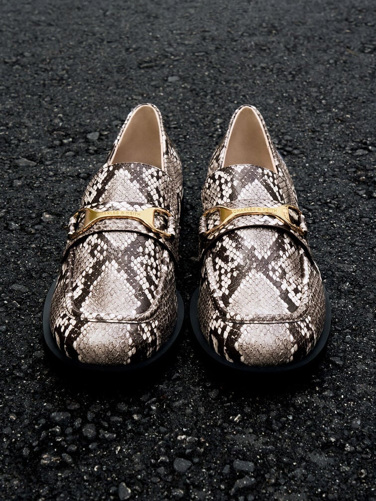 Leslie Snake-Print Metallic-Accent Loafers, Animal Print Natural, hi-res