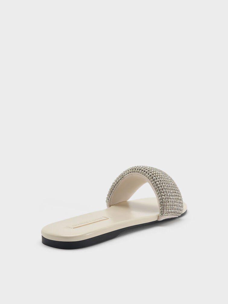 Faux Suede Crystal-Embellished Slide Sandals, Chalk, hi-res