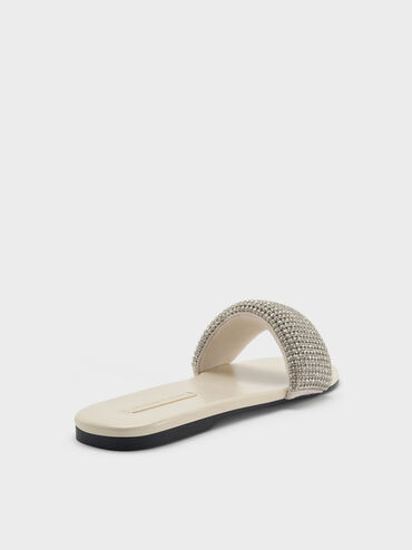 Faux Suede Crystal-Embellished Slide Sandals, Chalk, hi-res