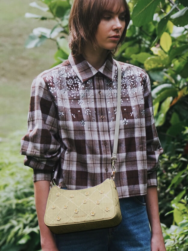 Philomena Raffia Flower Crossbody Bag, Pale Olive, hi-res