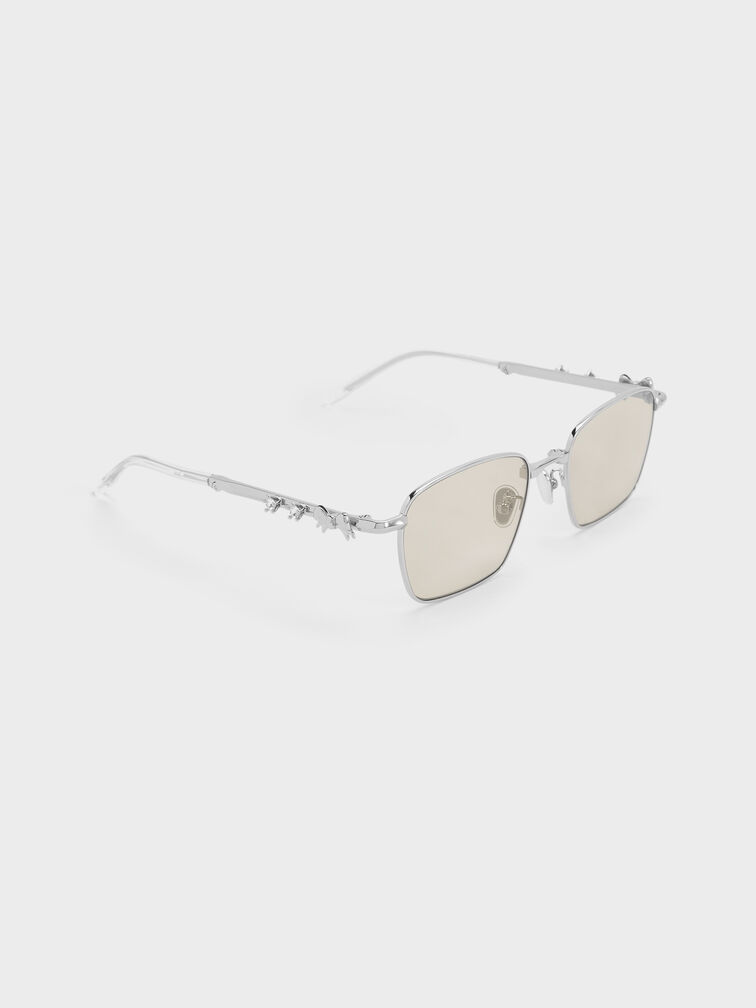 Paige Rectangular Sunglasses, Silver, hi-res