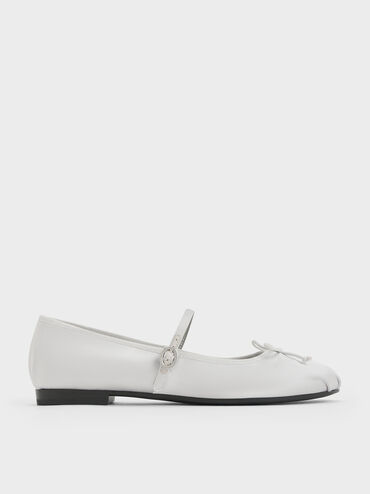 Emiko Satin Bow Mary Jane Flats, Silver, hi-res