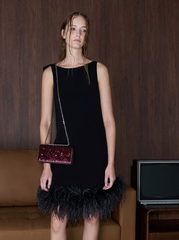 Paffuto Sequinned Wallet On Chain, Burgundy, hi-res