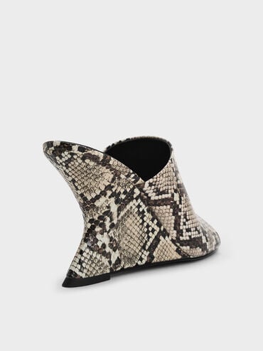 Snake-Print Wide-Strap Sculptural-Heel Wedges, Animal Print Natural, hi-res
