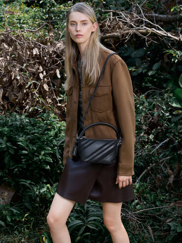 Zeya Recycled Suede Top Handle Bag, Noir, hi-res