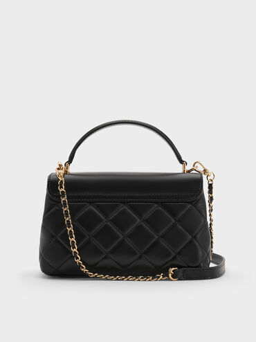 Alva Quilted Top Handle Bag, Black, hi-res