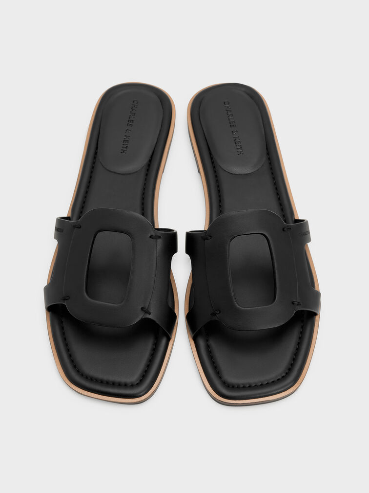 Easley Cut-Out Slide Sandals, Black, hi-res