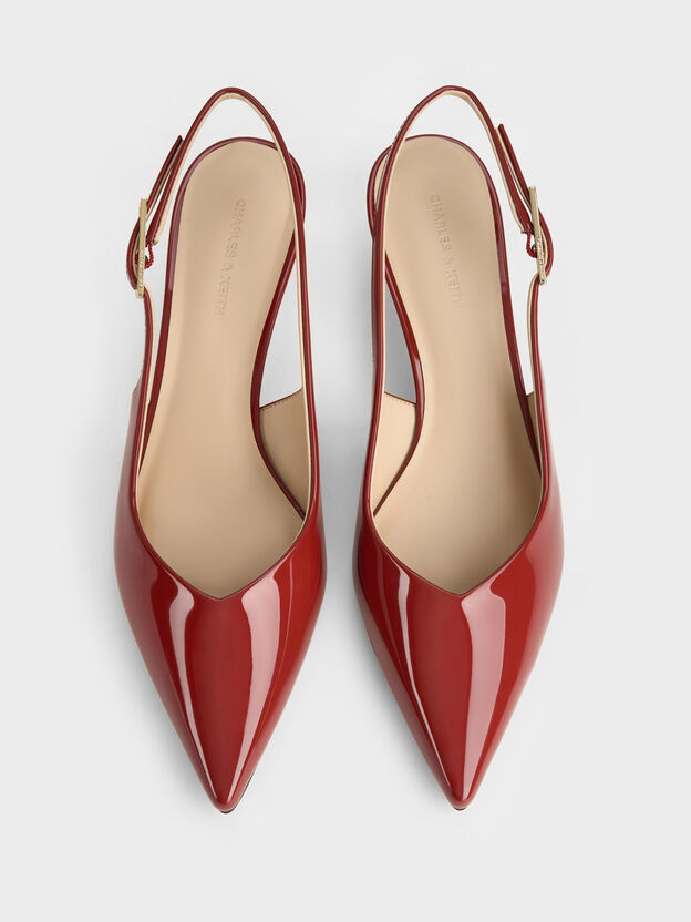 Luciana Patent Slingback Kitten Heels, Red, hi-res