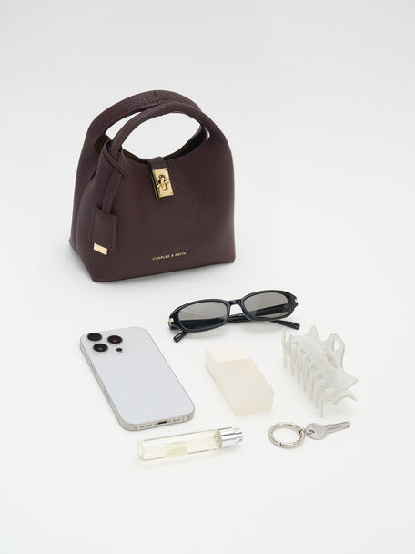 Mini Chance Turn-Lock Bucket Bag, Wineberry Red, hi-res