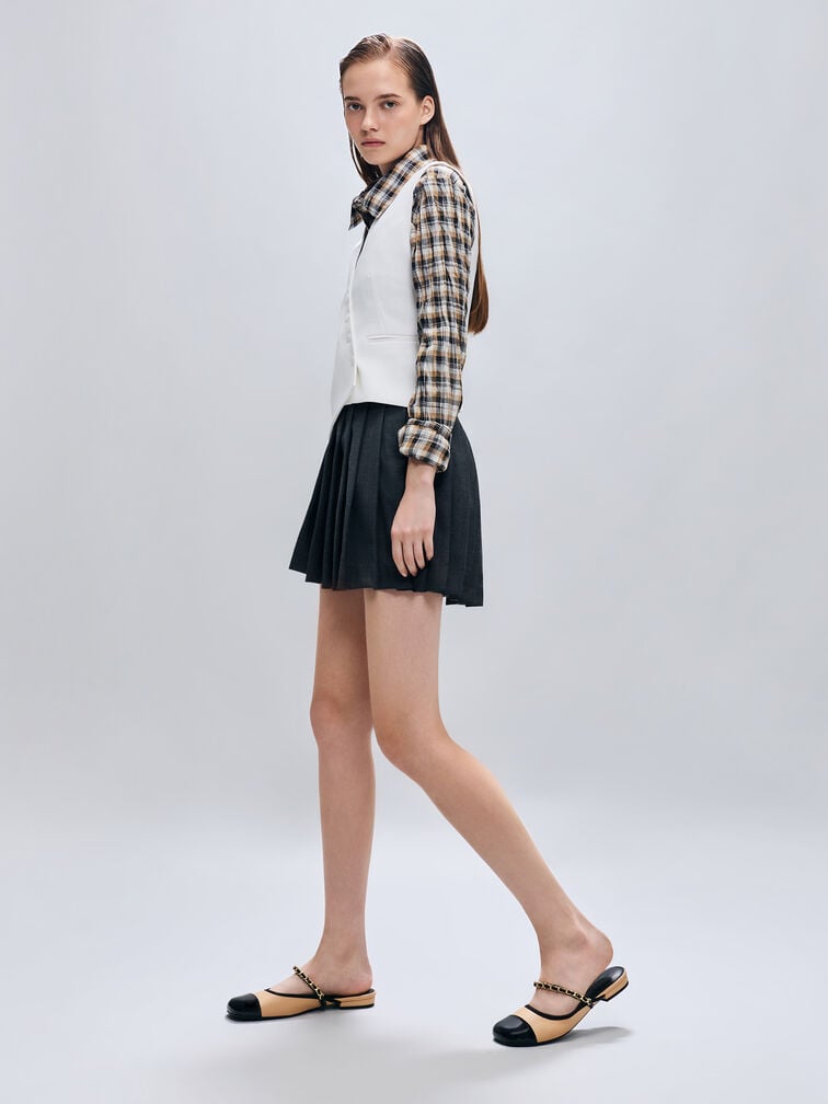 Patent Two-Tone Chain-Strap Mules, Sand, hi-res