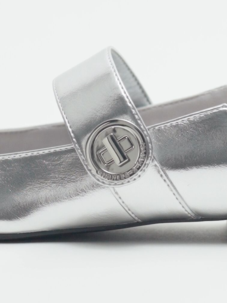Yara Metallic Mary Jane Flats, Silver, hi-res