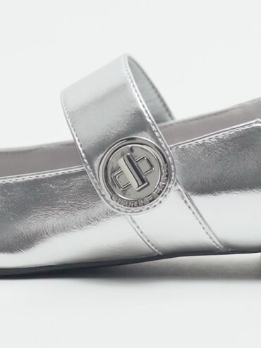 Yara Metallic Mary Jane Flats, Silver, hi-res
