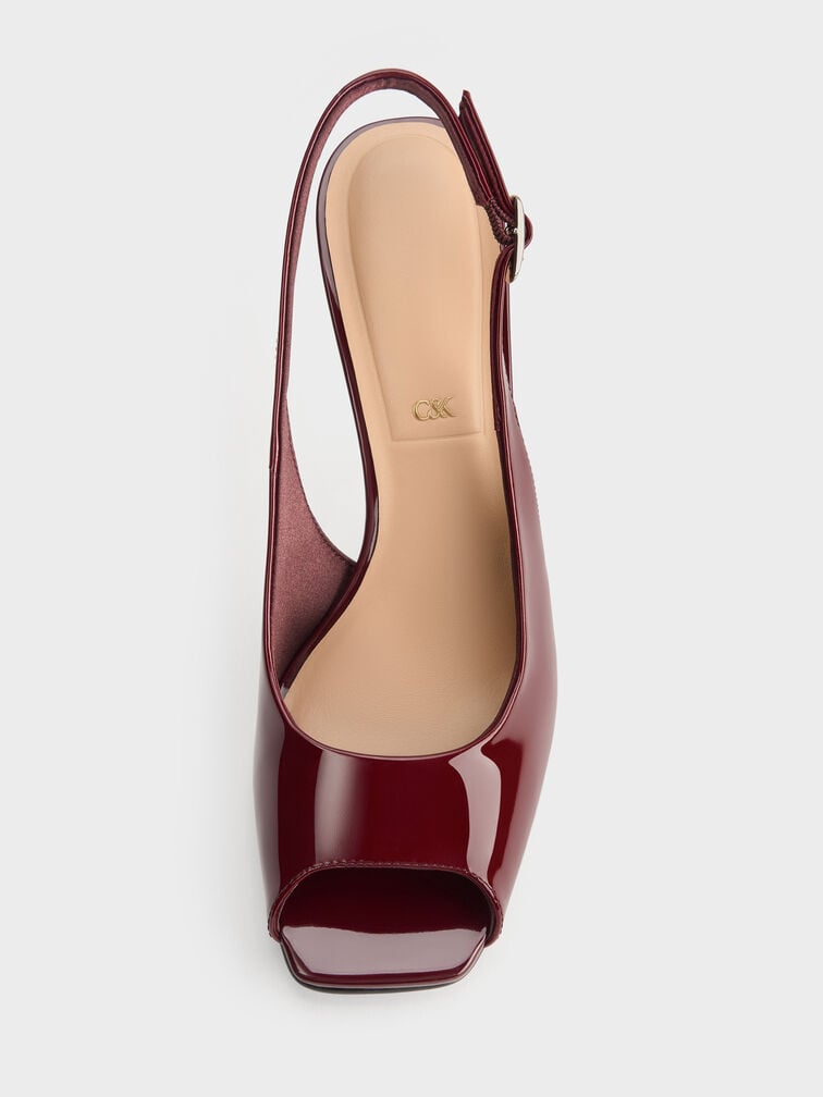 Kyra Patent Peep-Toe Slingback Heels, Burgundy, hi-res
