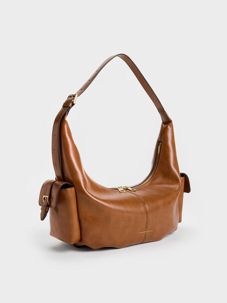 Large Bessie Side-Pocket Hobo Bag, Distressed Tan, hi-res