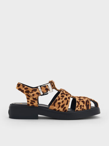 Leopard-Print Textured Caged Sandals, Multi, hi-res