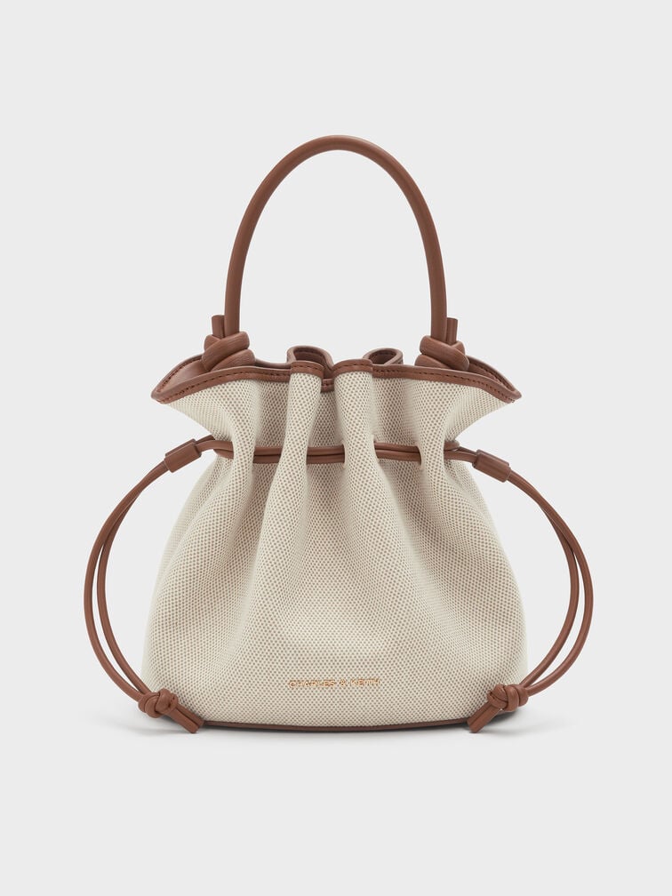 Sammie Canvas Drawstring Bucket Bag, Chocolate, hi-res