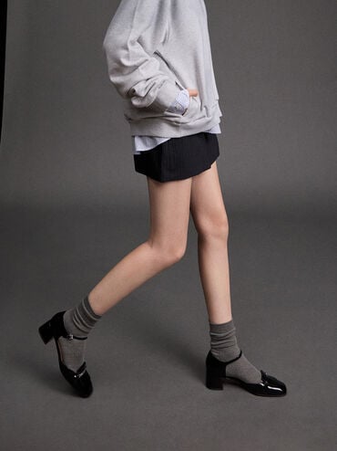 Leather Square-Toe D'Orsay Ankle-Strap Pumps, Black Box, hi-res