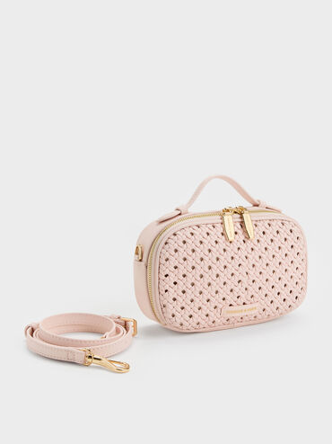Azure Woven Crossbody Bag, Soft Pink, hi-res