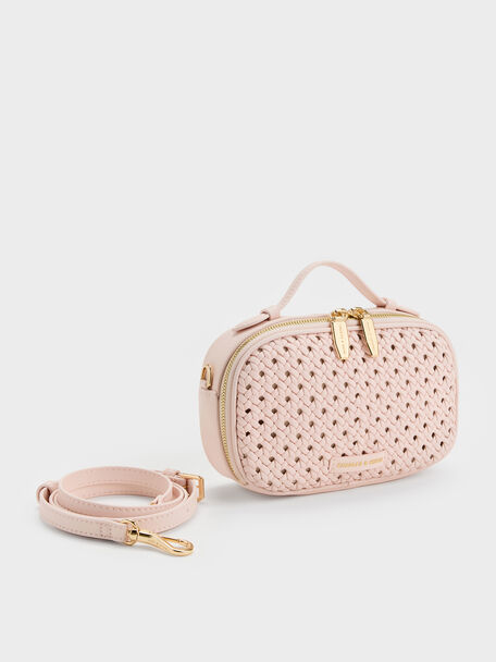 Azure Woven Crossbody Bag, Soft Pink, hi-res