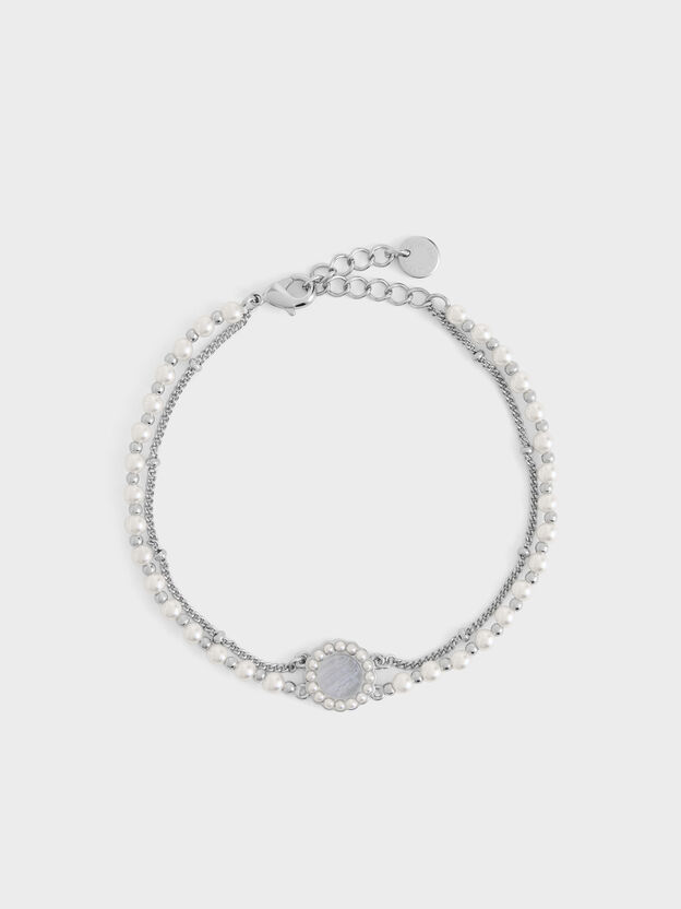Pearl & Gemstone Double-Chain Bracelet, Light Blue, hi-res