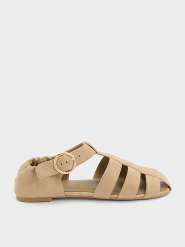 Faux Suede Caged Flat Espadrilles, Sand, hi-res