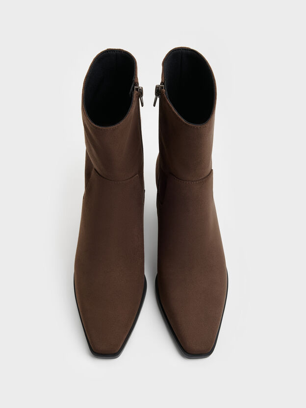 Faux Suede Tapered Ankle Boots, Dark Brown Textured, hi-res