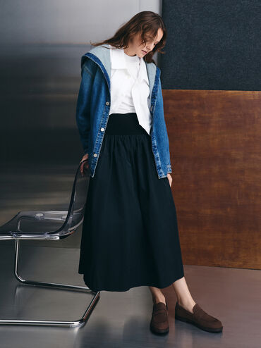 Arven Faux Suede Penny Loafers, Dark Brown Textured, hi-res