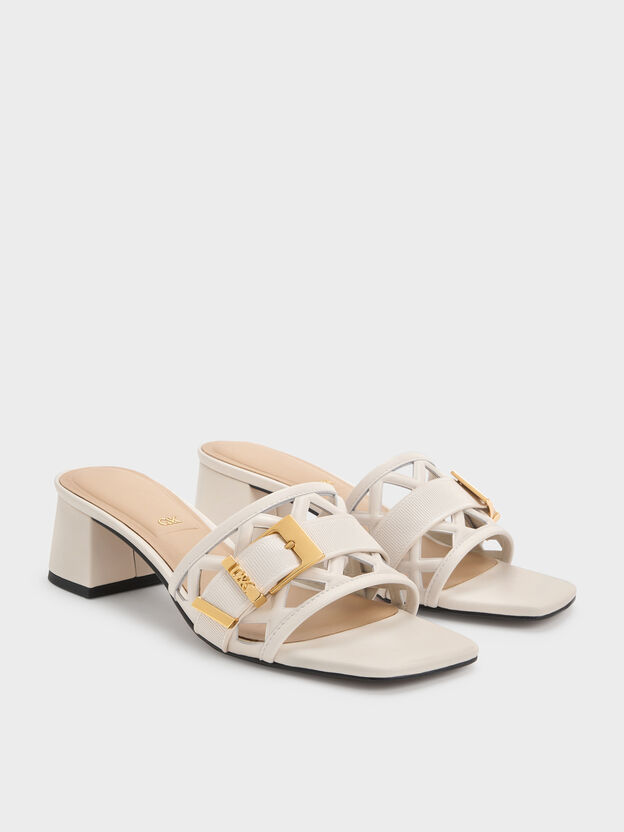 Whitney Leather Cut-Out Heeled Mules, Chalk, hi-res