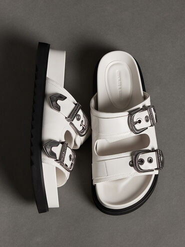 Kirke Buckled Double-Strap Sandals, White, hi-res