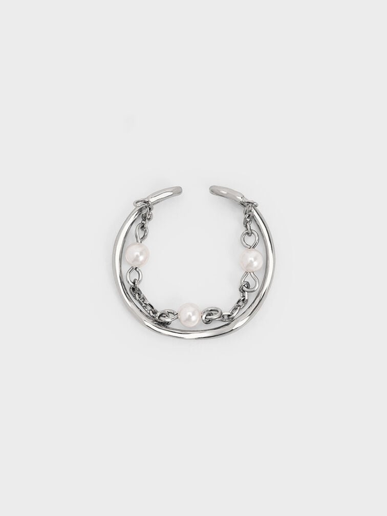 Corrine Pearl Chain-Link Double Ring, Silver, hi-res