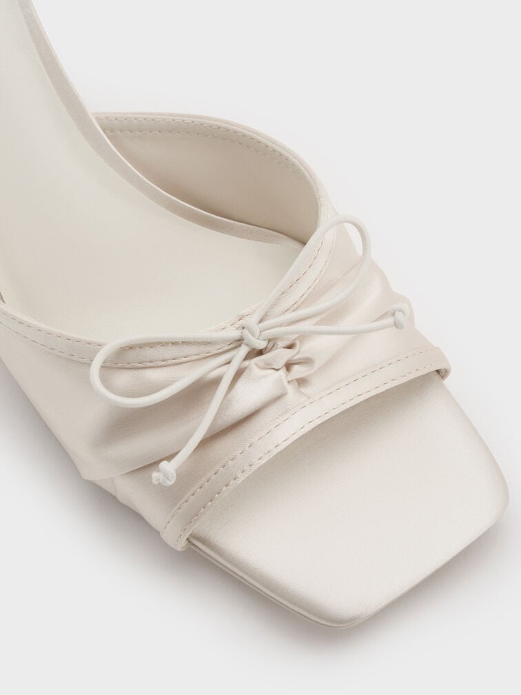 Sadira Satin Ruched Bow Heeled Mules, Chalk, hi-res