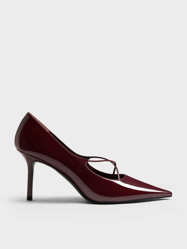 Patent Crossover Pointed Pumps, Burgundy, hi-res