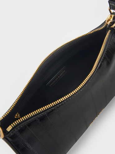 Augustine Eel-Effect Sculptural-Detail Shoulder Bag, Black, hi-res