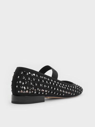 Studded Cut-Out Mary Jane Flats, Black, hi-res