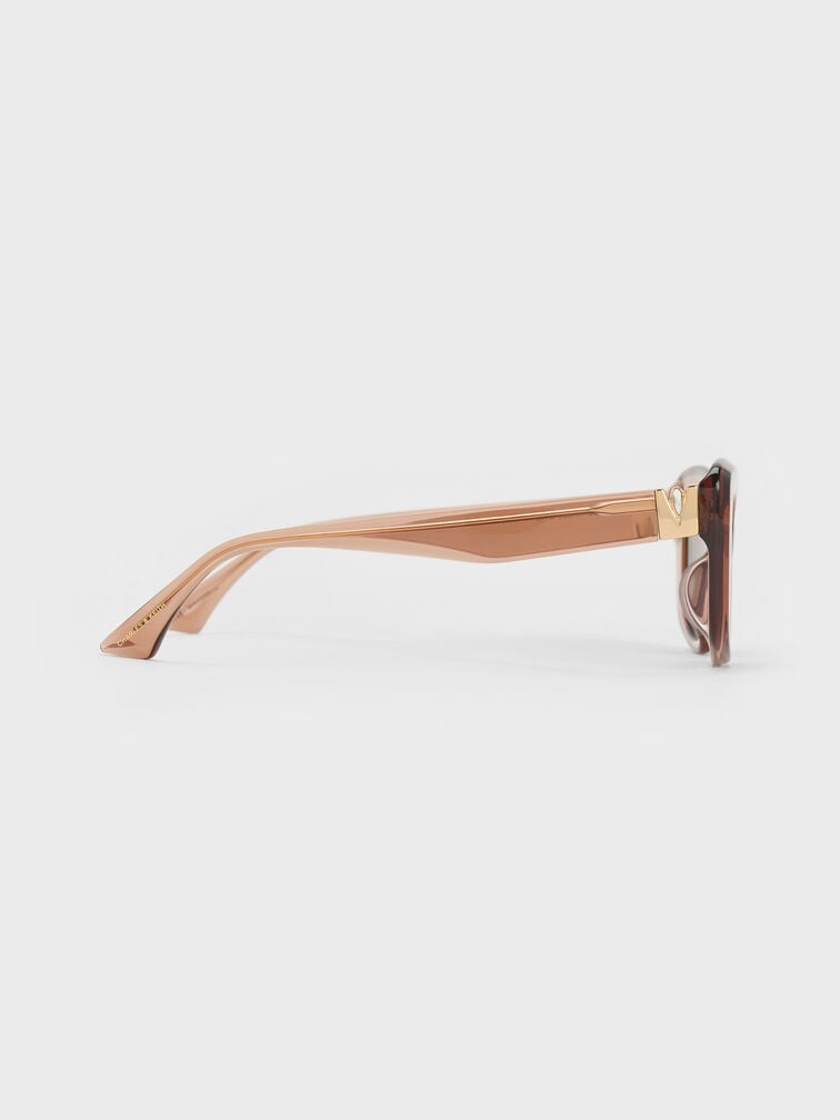 Alix Recycled Acetate Metallic-Accent Butterfly Sunglasses, Chestnut Brown, hi-res