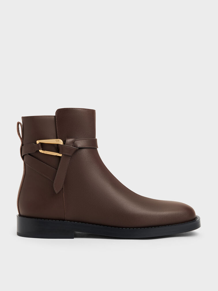 Daena Leather Metallic-Accent Ankle Boots, Dark Brown, hi-res